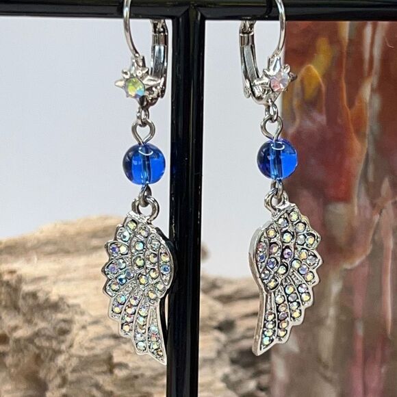 KIRKS FOLLY MIRACLES CRYSTAL ANGEL WING EARRINGS - Picture 2 of 5